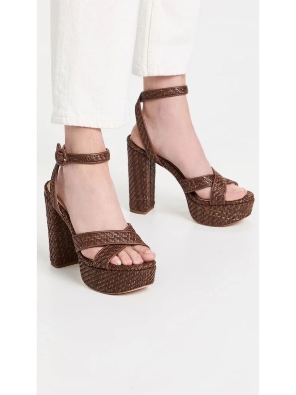 Veronica Beard Lalana Woven Leather Platform Sandals – Espresso Brown (Size 8M)